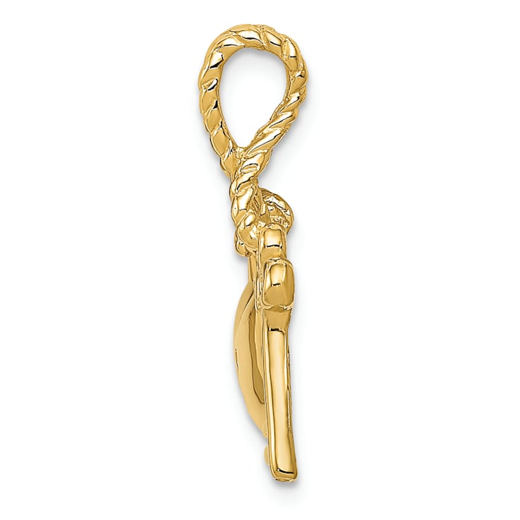 14K Yellow Gold Polished and Textured Key Tied to Heart Lock Charm