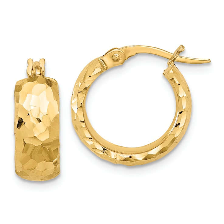 14k Yellow Gold Polished and Diamond-Cut 11/16" Hoop Earrings
