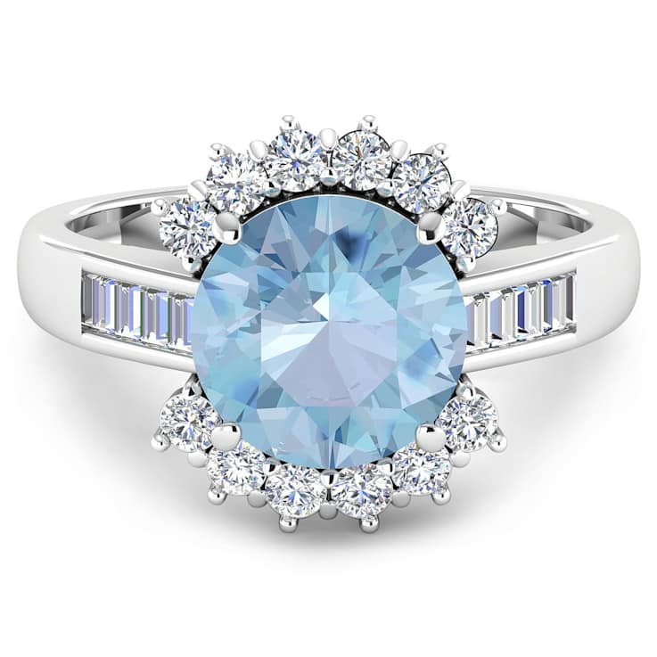 3.33ctw Blue Aquamarine and Diamond 14K White Gold Halo Ring
