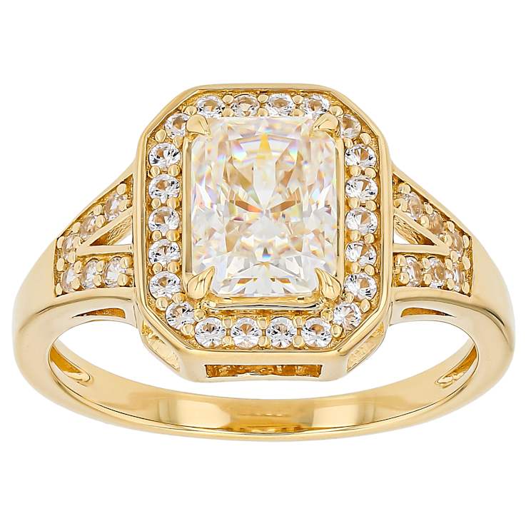 Diamond Simulant And Lab White Sapphire Ring In 18K Gold Over Sterling
Silver 2.78ctw