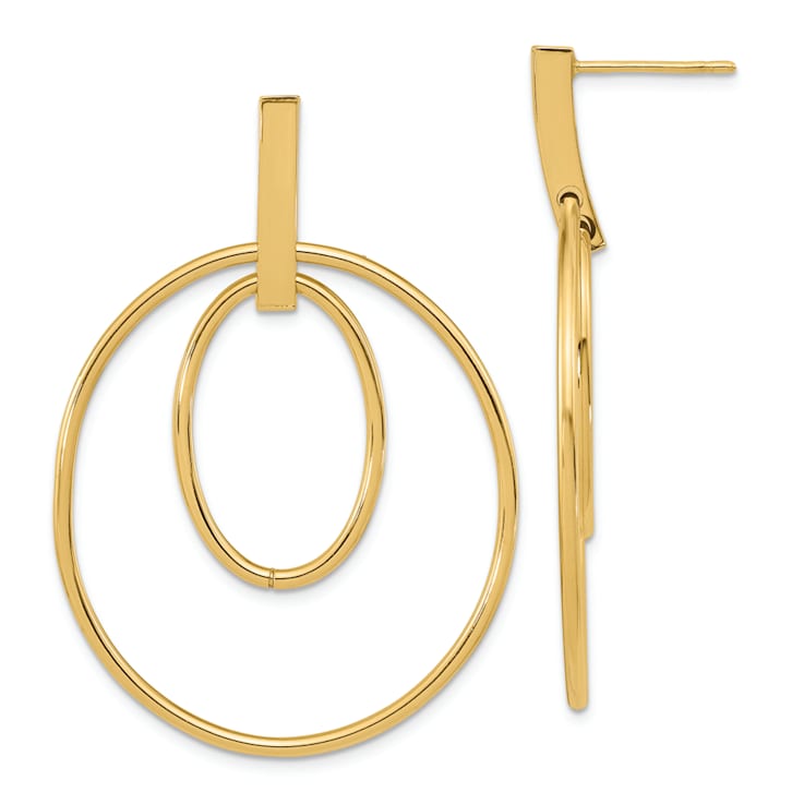 14k Yellow Gold Polished Circle Dangle Earrings
