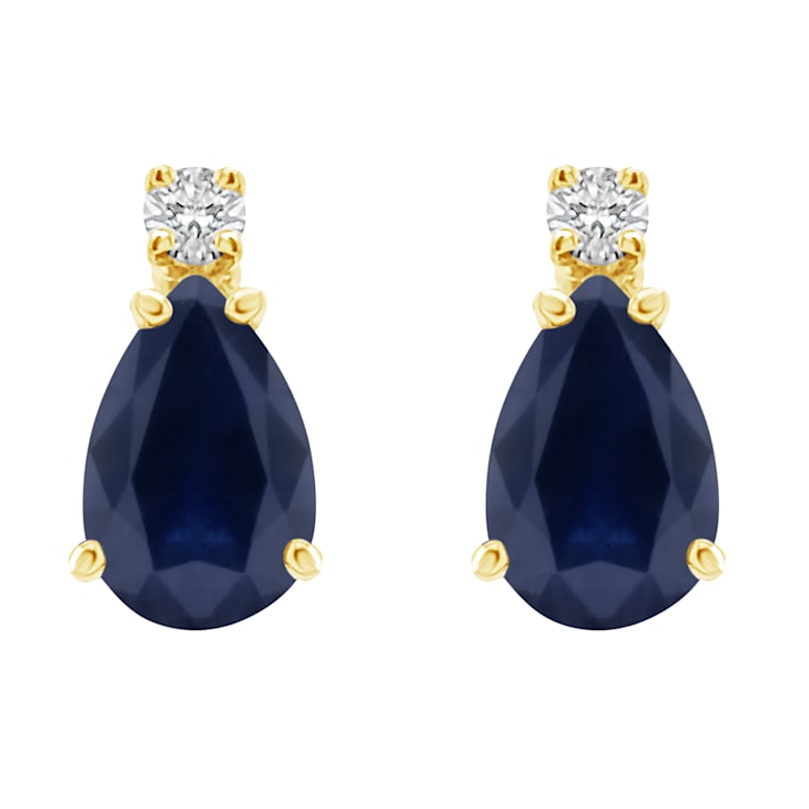 7x5mm Pear Shape Sapphire with Diamond Accents 14k Yellow Gold Stud Earrings