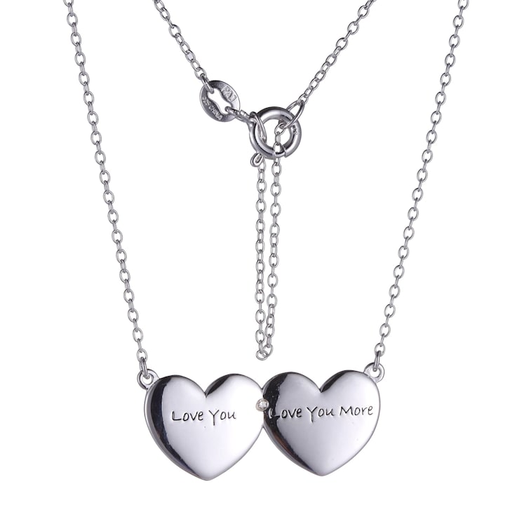 White Diamond Accent Rhodium Over Sterling Silver Double Heart Necklace