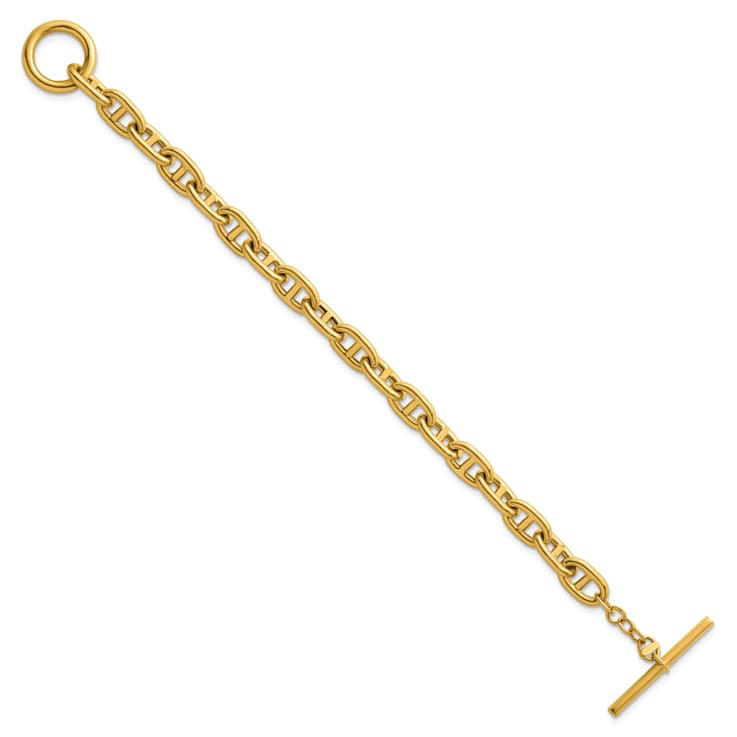 14K Yellow Gold 8mm Anchor Link 8 inch Toggle Bracelet