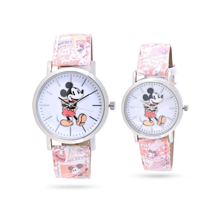 Disney Mickey Standing His and Hers Orange Comic Strip Watches Set of 2