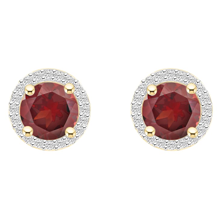 6mm Round Garnet And Created White Sapphire 10k Yellow Gold Halo Stud Earrings