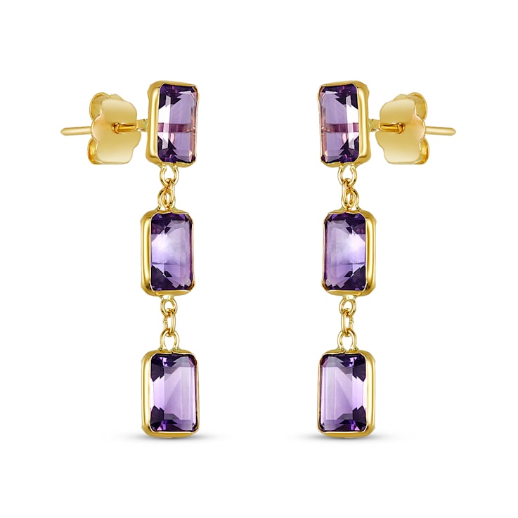 Amethyst 7x5mm Rectangular Octagonal 14K Yellow Gold Dangle Earrings