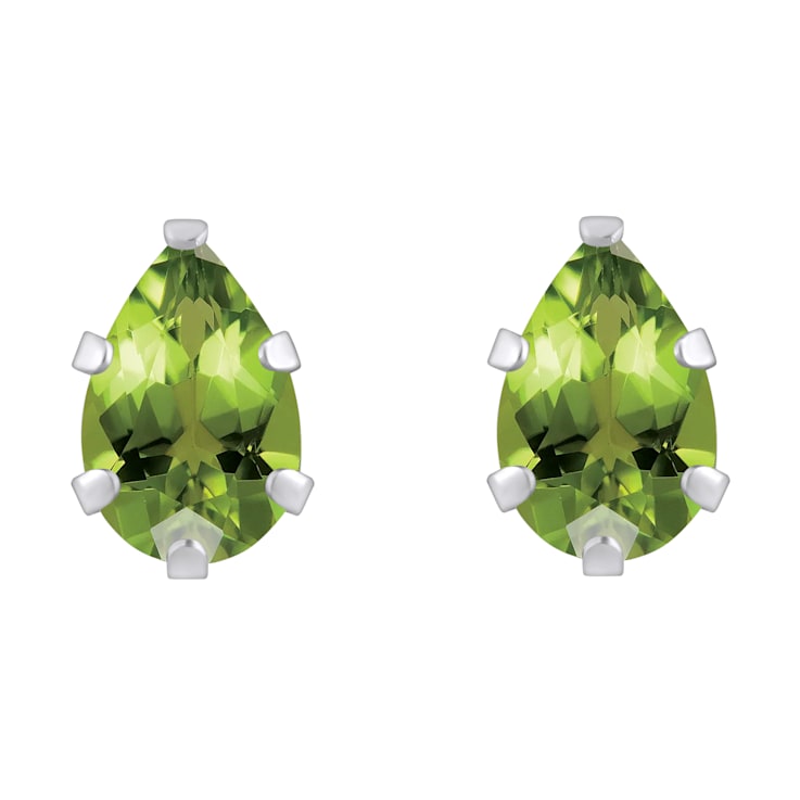 6x4mm Pear Shape Peridot Rhodium Over 10k White Gold Stud Earrings