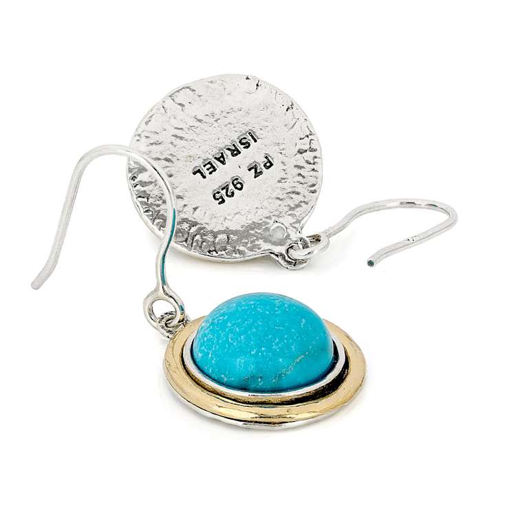 Turquoise And Gold Two-Tone Drop Earrings In Sterling Silver