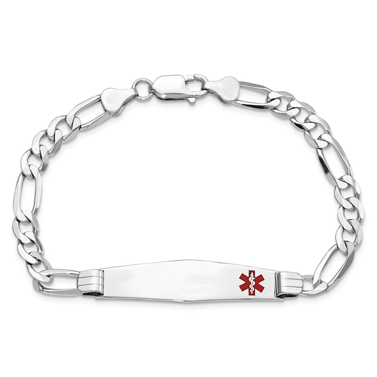 Rhodium Over 14k White Gold Medical Soft Diamond Shape Red Enamel Figaro
Link ID Bracelet