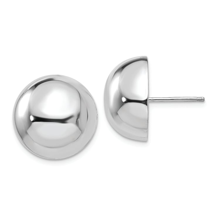 Rhodium Over 14k White Gold 16mm Half Ball Stud Earrings