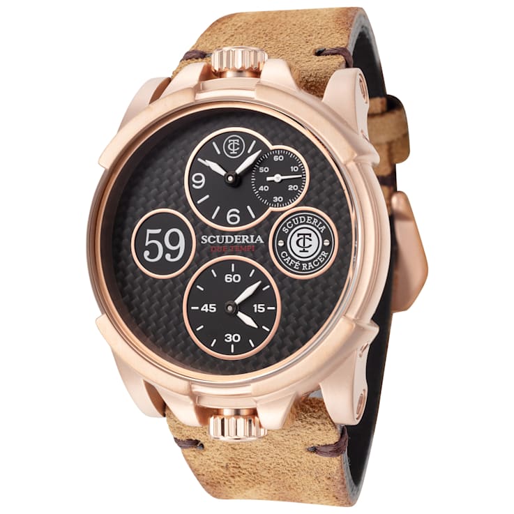 Gevril Men's Scuderia Swiss Quartz Italian Black Leather Strap Watch 45mm -  Gold | Hawthorn Mall