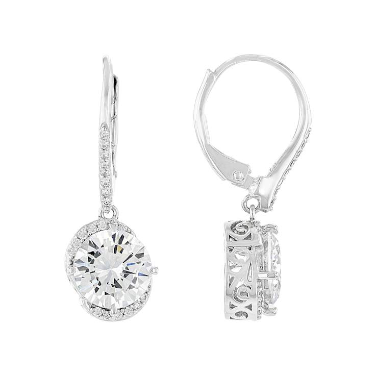 CZ Drop Earrings In Platinum-Enhanced Sterling Silver 6.28ctw