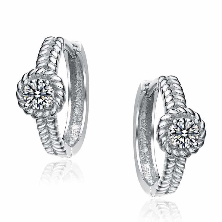 CZ Cable Hoop Earrings In Sterling Silver