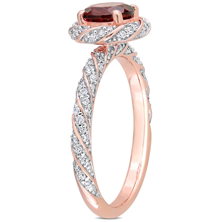 Garnet and Diamond 14K Rose Gold Halo Ring 1.24ctw