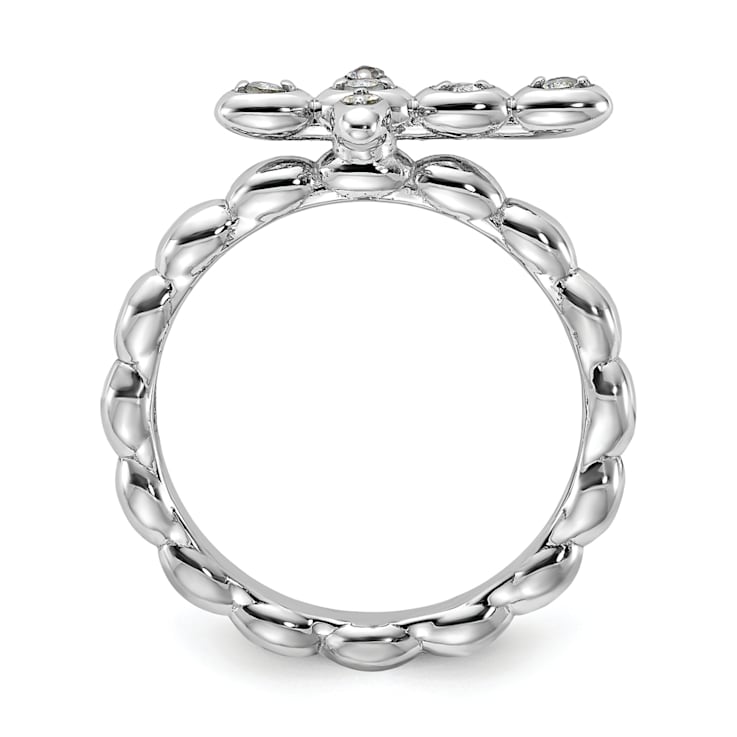 Rhodium Over Sterling Silver Stackable Expressions Cross Aquamarine Ring 0.10ctw