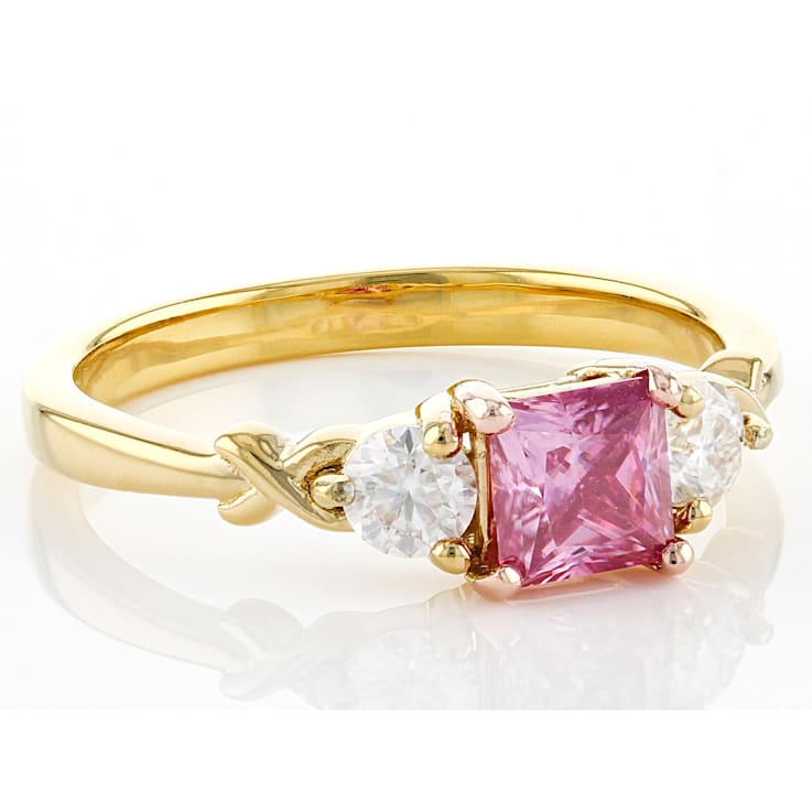 Pink and Colorless Moissanite 14k Yellow Gold Over Sterling Silver Ring
1.02ctw DEW