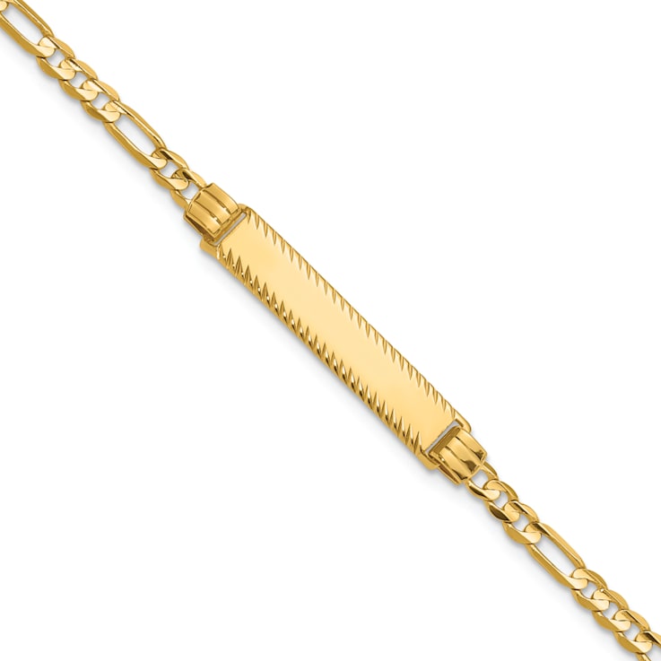 14k Yellow Gold Diamond-Cut Figaro Link ID Bracelet