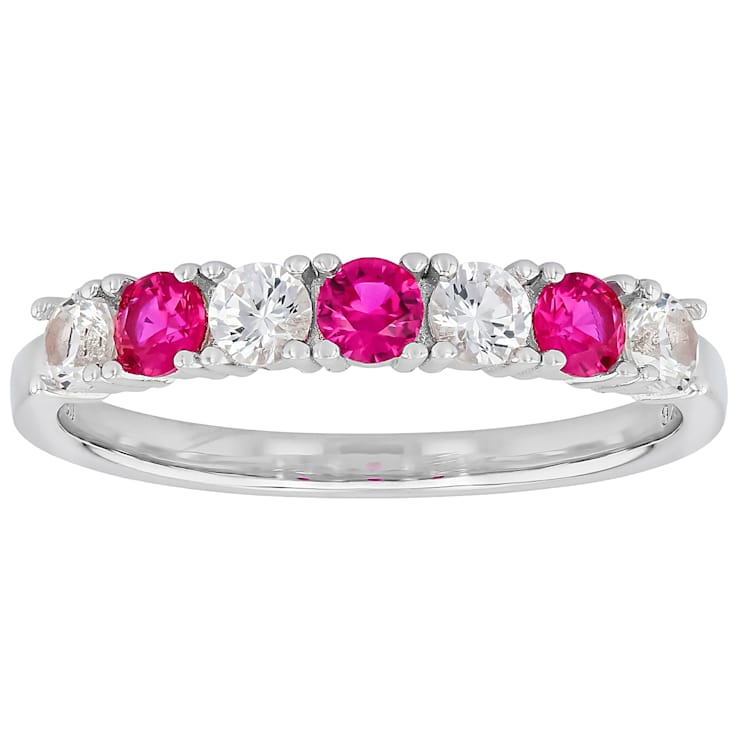 Lab-Created Ruby And White Sapphire Band Ring In Platinum Over Sterling Silver