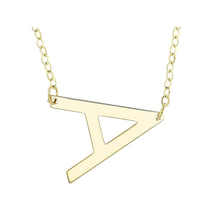 Sideways Initial A Necklace In Solid 14K Yellow Gold 18 Inch