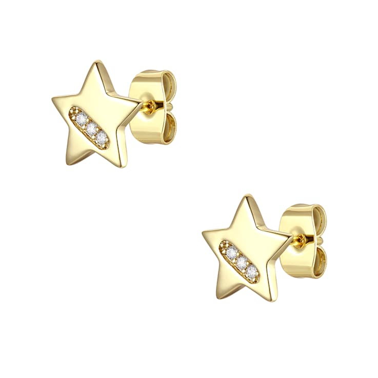 CZ Lucky Star Stud Earrings In 14K Gold Over Brass