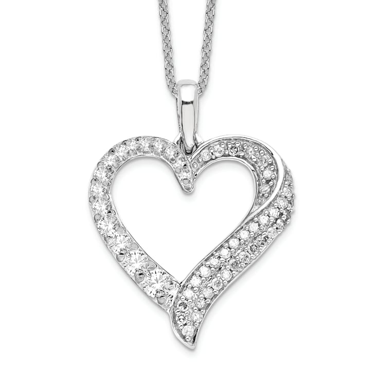 Rhodium Over 14K White Gold Lab Grown Diamond Heart Pendant Necklace