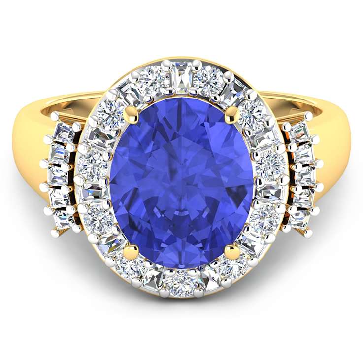 4.26ctw Violet Tanzanite and Diamond 14K Yellow Gold Halo Ring