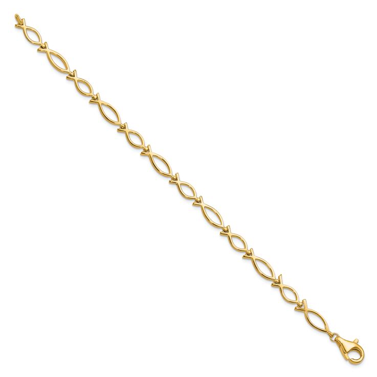 10k Yellow Gold Polished Religious Fish Link Bracelet