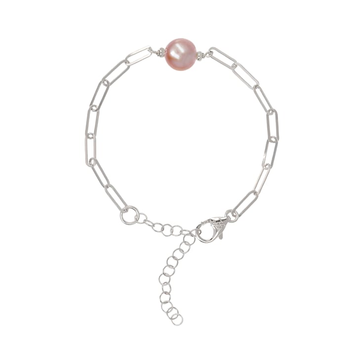 Blush Cultured Pearl Paperclip Chain Bracelet in Sterling Silver