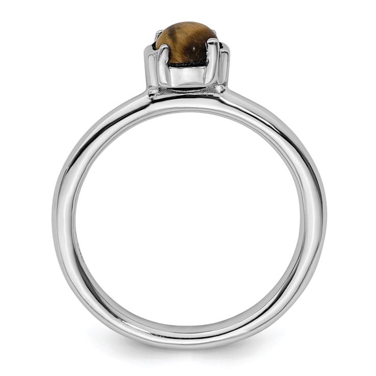 Rhodium Over Sterling Silver Stackable Expressions Tigers Eye Ring