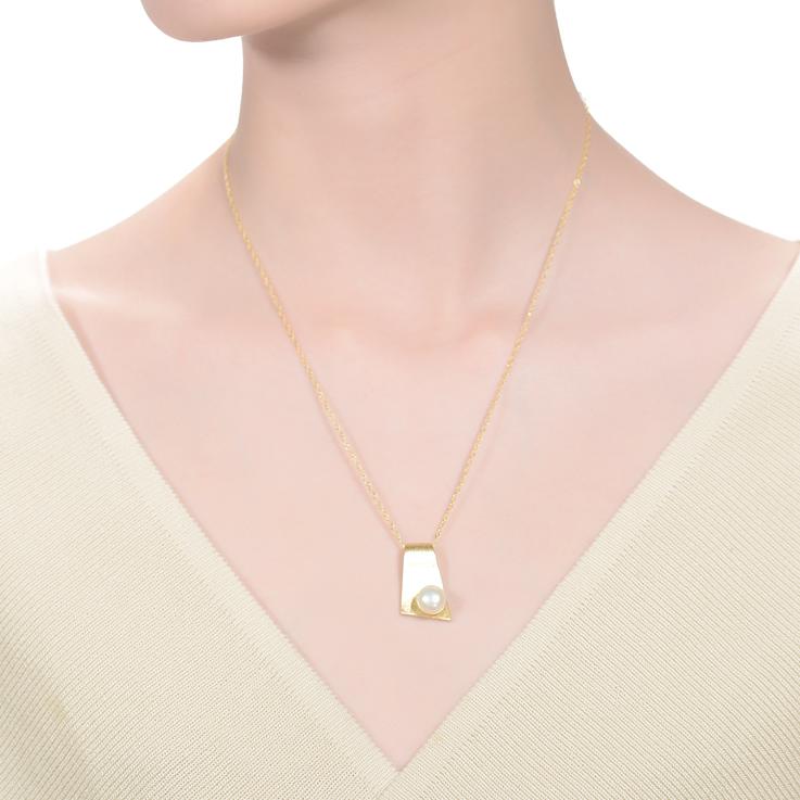 Pear Shape Freshwater Pearl Rectangle Drop Pendant In 14K Gold Over
Sterling Silver