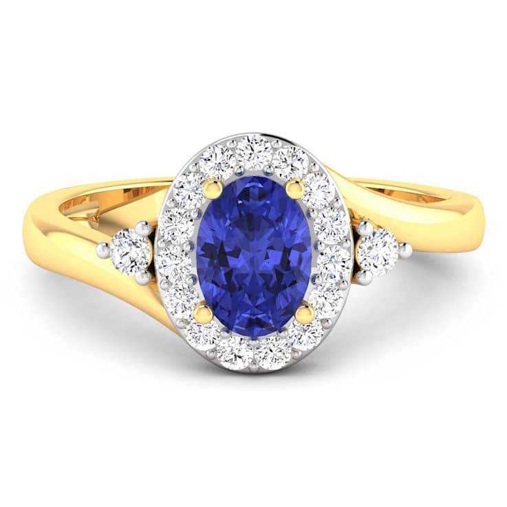 0.89ctw Violet Tanzanite and Diamond 14K Yellow Gold Halo Ring