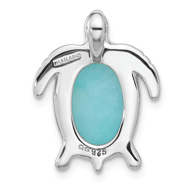 Rhodium Over Sterling Silver Amazonite Turtle Chain Slide Pendant