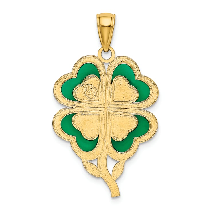 14K Yellow Gold 4-Leaf Clover Pendant with Enameled Tips Pendant