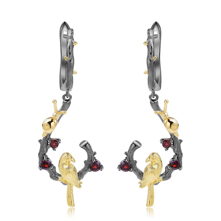 Garnet Rhodium Over Sterling Silver Nature Inspired Robin Earrings