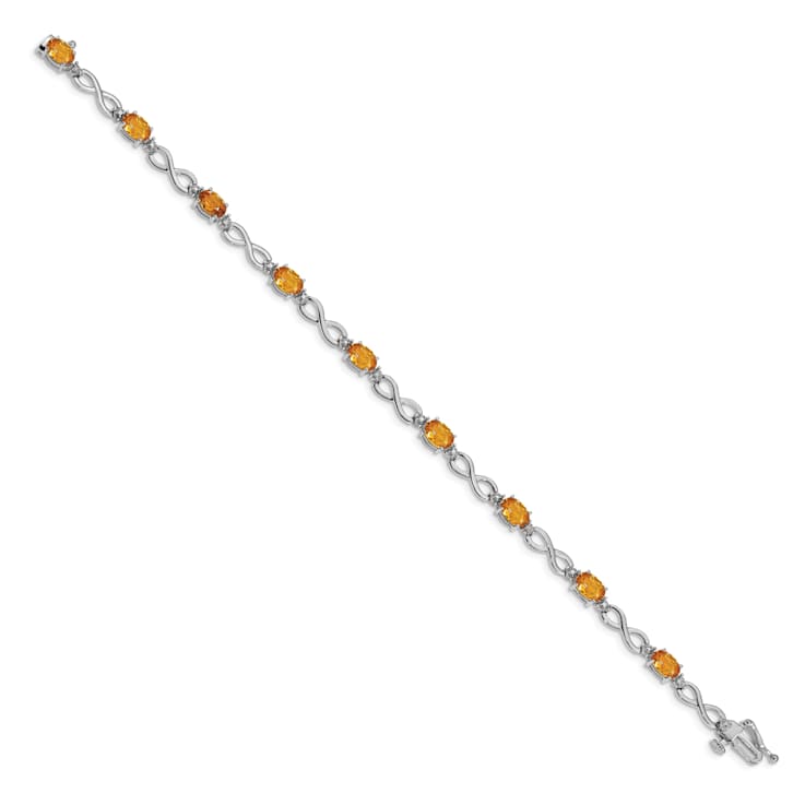 Rhodium Over 14k White Gold Citrine Diamond Infinity Bracelet