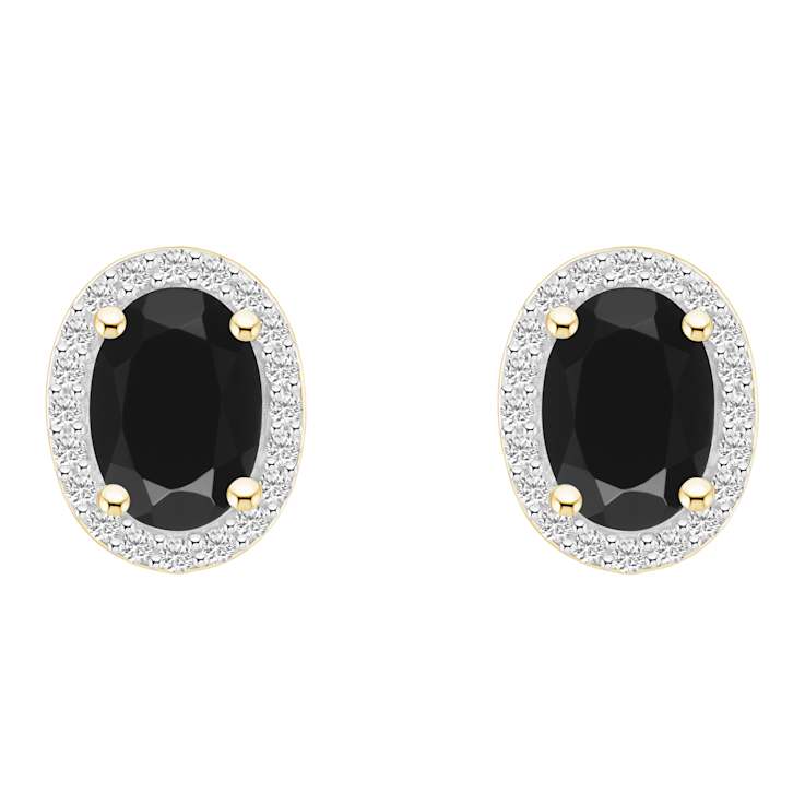 7x5mm Oval Black Onyx And Created White Sapphire 10k Yellow Gold Halo
Stud Earrings