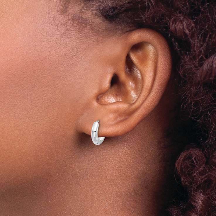 Rhodium Over 14k White Gold 3/8" Hinged Hoop Earrings