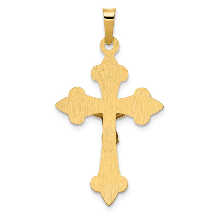 14k Yellow Gold and 14k White Gold Brushed Fleur-de-Lis INRI Crucifix Pendant