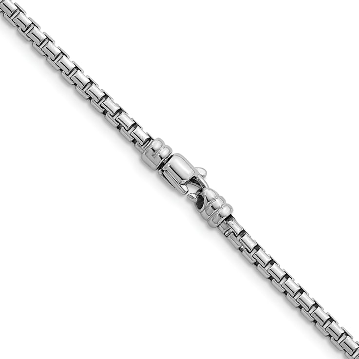 Rhodium Over Sterling Silver Polished 3.2mm Box 30 Inch Chain