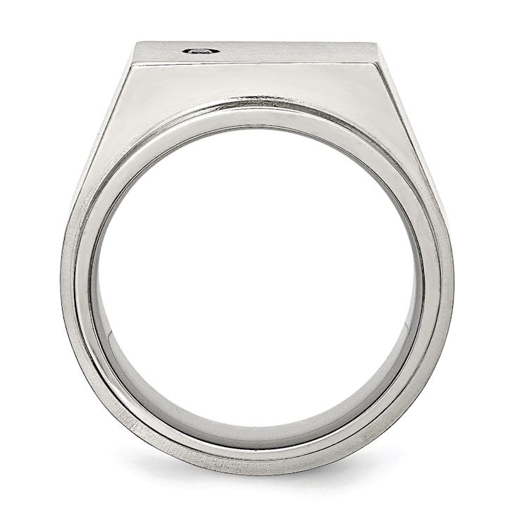 White Cubic Zirconia Stainless Steel Men's Signet Ring - 185YBA