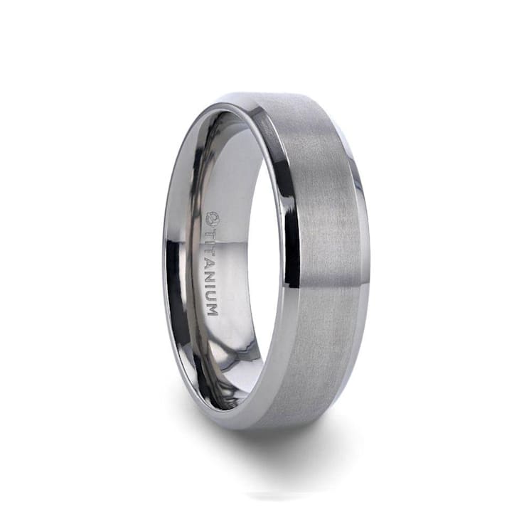 SHIRE Titanium Brushed Center Men’s Flat Wedding Ring with Polished
Beveled Edges 6mm