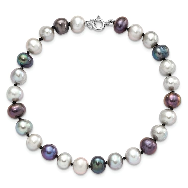 Rhodium Over Sterling Silver Multi-color Freshwater Pearl
Necklace/Bracelet/Earring Set