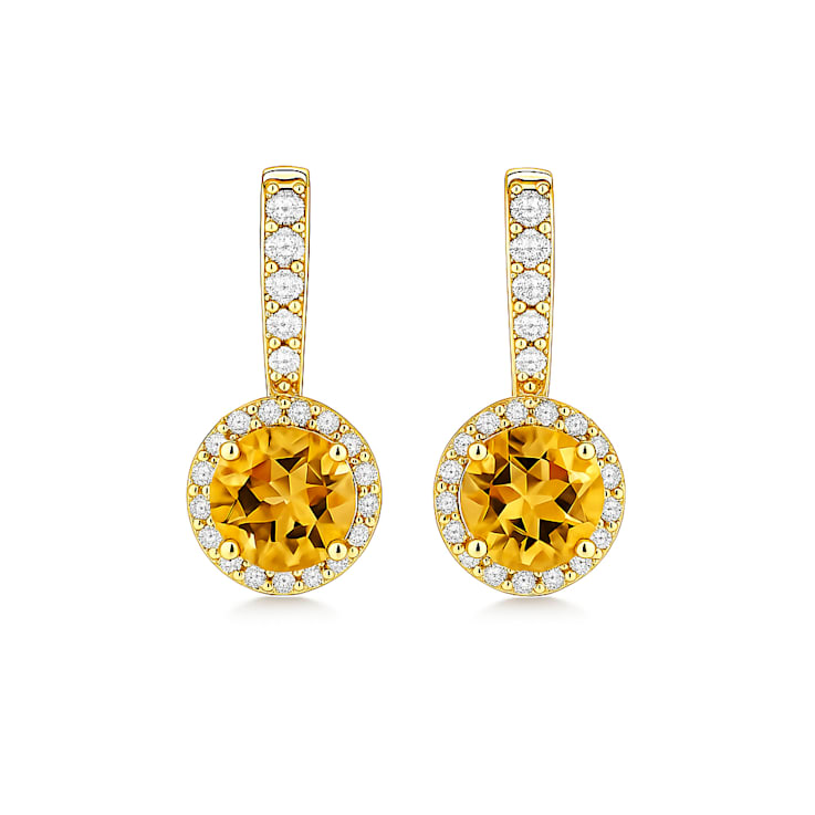 Yellow Citrine 14K Yellow Gold Over Sterling Silver Round Drop Earrings