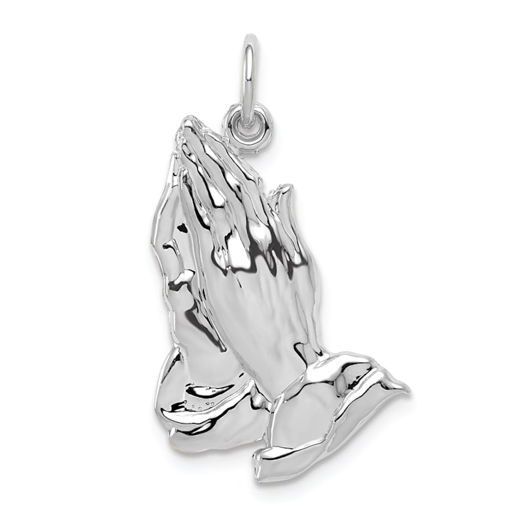 Rhodium Over 14k White Gold Praying Hands Pendant