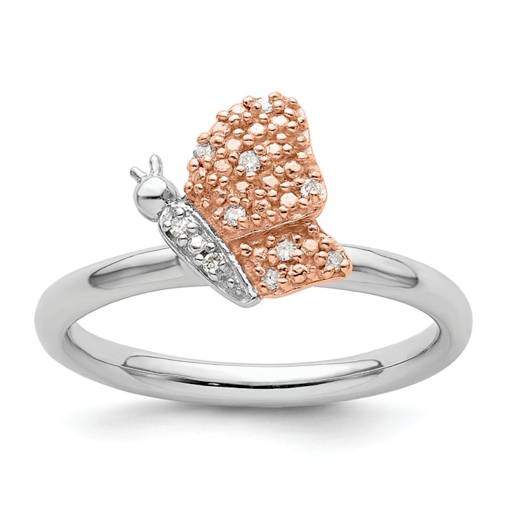 14K Rose Gold Over Sterling Silver Stackable Expressions Diamond
Butterfly Ring 0.05ctw