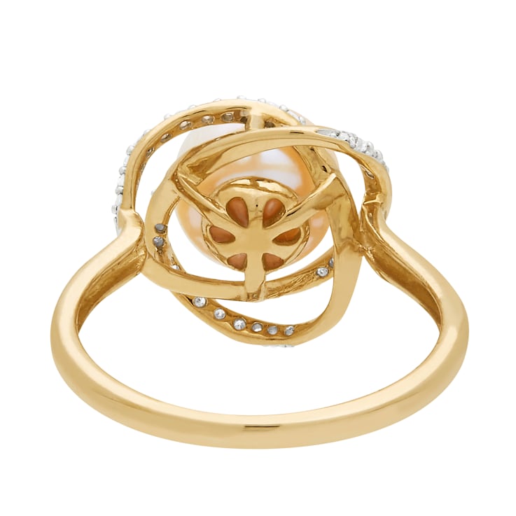 8mm Round White Freshwater Pearl and 0.13ctw Diamond 10K Yellow Gold
Swirl Halo Ring