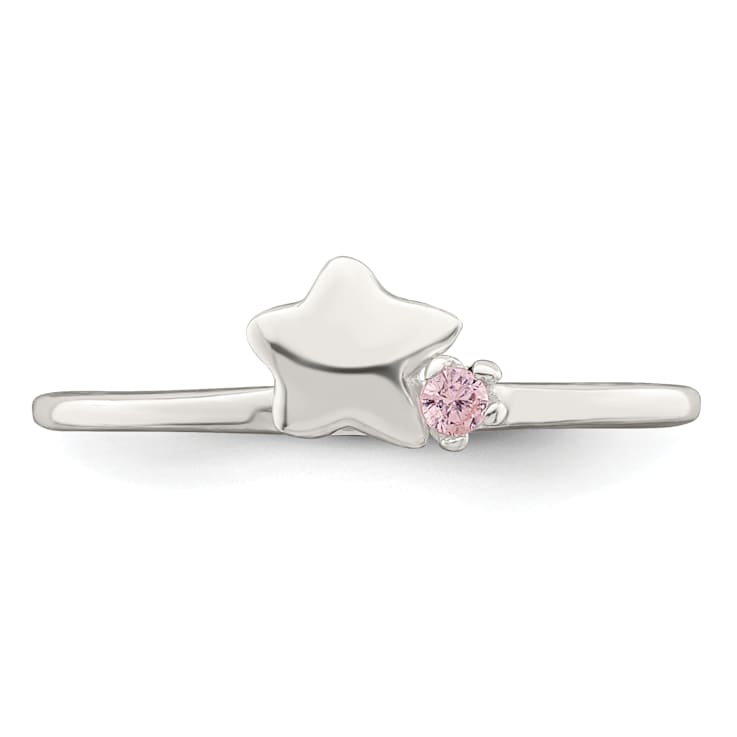 Sterling Silver Polished Pink Cubic Zirconia and Star Children's Ring