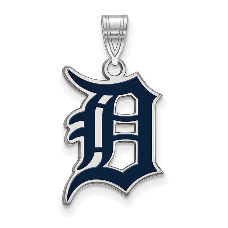 Rhodium Over Sterling Silver MLB Detroit Tigers LogoArt Enameled Pendant