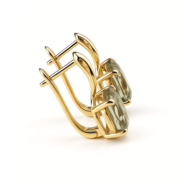 14K Yellow Gold Over Sterling Silver Prasiolite Round Drop Earrings